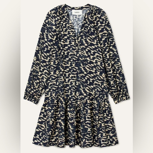 ba&sh Aisha Mini Long sleeve Dress in Blue Graphic NWT - Picture 2 of 15